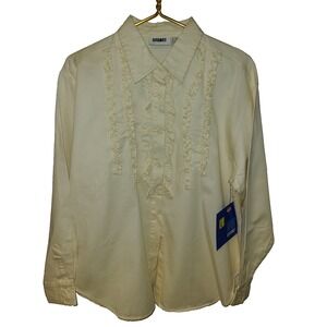 VTG NWT 90s GITANO Western Ruffle‎ Trim Collar Yellow Button Up Womens Lg Folk